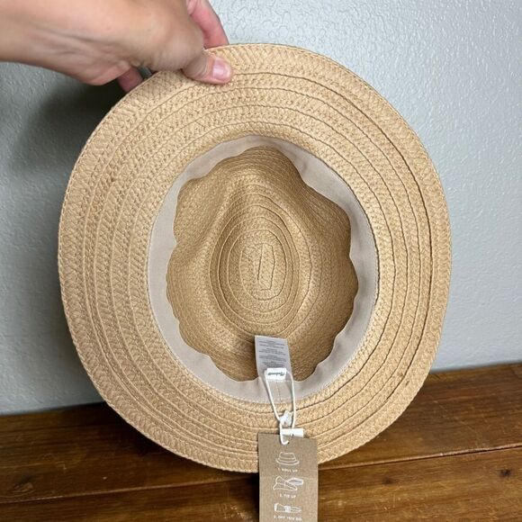 NEW Madewell tan woven paper wide brim fedora hat size M/L - Picture 7 of 8